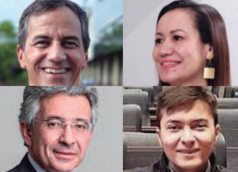 De izquierda a derecha: Rafael Nieto, senador electo del Centro Democrático; Carolina Corcho, senadora electa del Pacto Histórico; Enrique Gómez, senador electo de Salvación Nacional; y Luis Rúa, “Elefante Blanco”, senador electo de Alianza por Colombia. Foto: Colprensa.