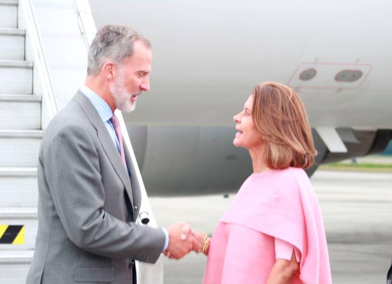 $!Marta Lucía Ramírez recibió al Rey de España en Catam. FOTO: TOMADA DE TWITTER @CancilleriaCol