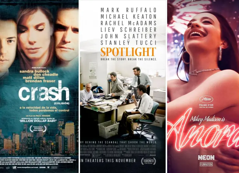 Crash, Spotlight y Anora son algunos de los títulos que han recibido el Oscar en la modalidad de Mejor Película. Fotos: Cortesía.