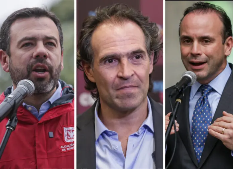 De izquierda a derecha: Carlos F. Galán, alcalde de Bogotá; Federico Gutiérrez, alcalde de Medellín y Alejandro Eder, alcalde de Cali. Foto Colprensa.