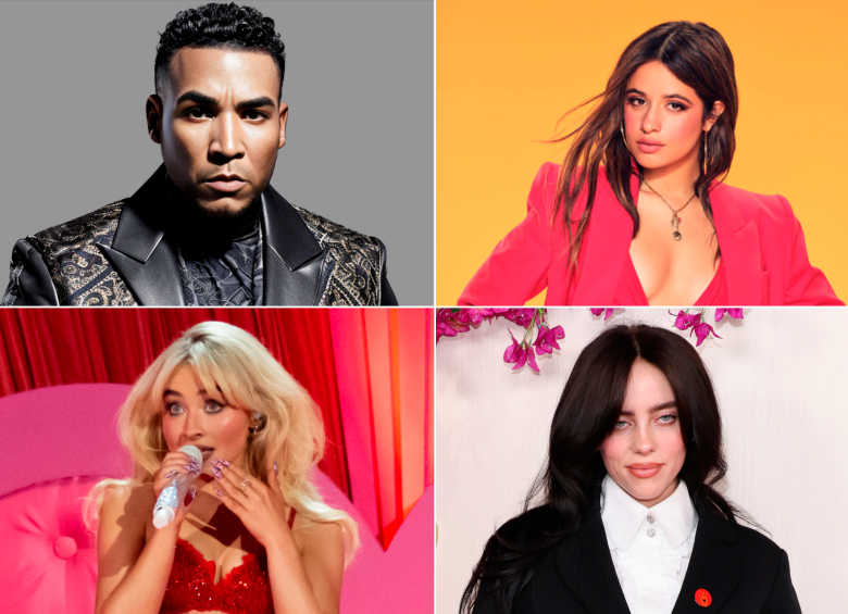 Don Omar, Camila Cabello, Sabrina Carpenter y Billie Eilish son artistas muy escuchados en el país que no han programado concierto recientemente. FOTOS Cortesía y Getty