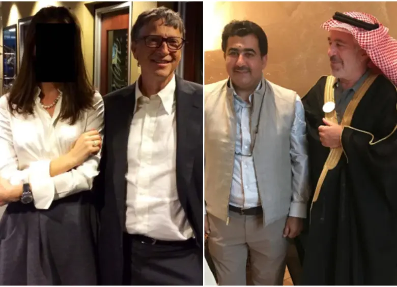 Bill Gates junto a una mujer, cuyo rostro fue censurado. Epstein con vestido árabe. FOTO: House oversight committee