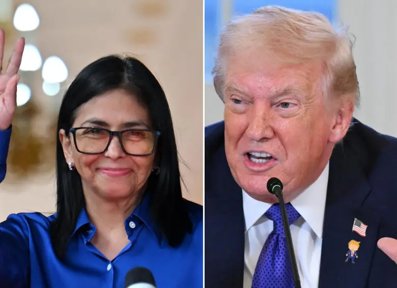 Delcy Rodríguez y Donald Trump. Foto: AFP.