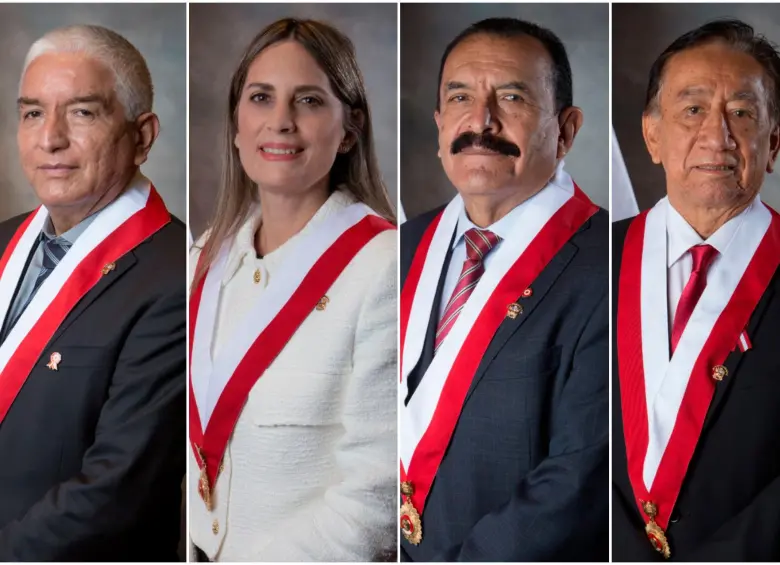 Los candidatos Segundo Héctor Acuña Peralta, María del Carmen Alva Prieto, Edgard Cornelio Reymundo Mercado y José María Balcázar Zelada. FOTOS: Tomadas de X @congresoperu