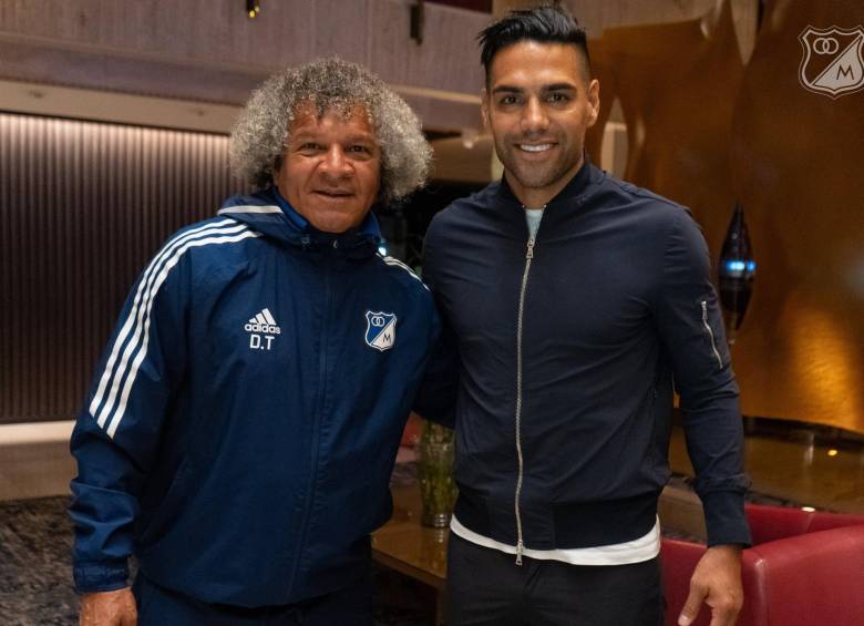 Alberto Gamero y Falcao García tras su llegada a Millonarios FC. FOTO: MILLONARIOS