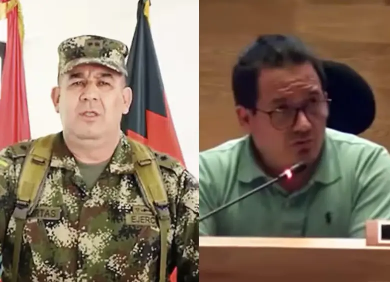 General Juan Miguel Huertas, actual jefe del comando de personal del Ejército Nacional y Wilmar Mejía, funcionario de la DNI. Foto: captura de video