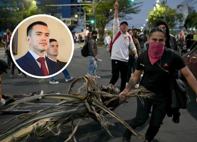 El presidente de Ecuador, Daniel Noboa, denunció a la banda transnacional Tren de Aragua de financiar la masiva protesta indígena contra su gobierno. FOTO: Redes sociales @DanielNoboaOk y AFP