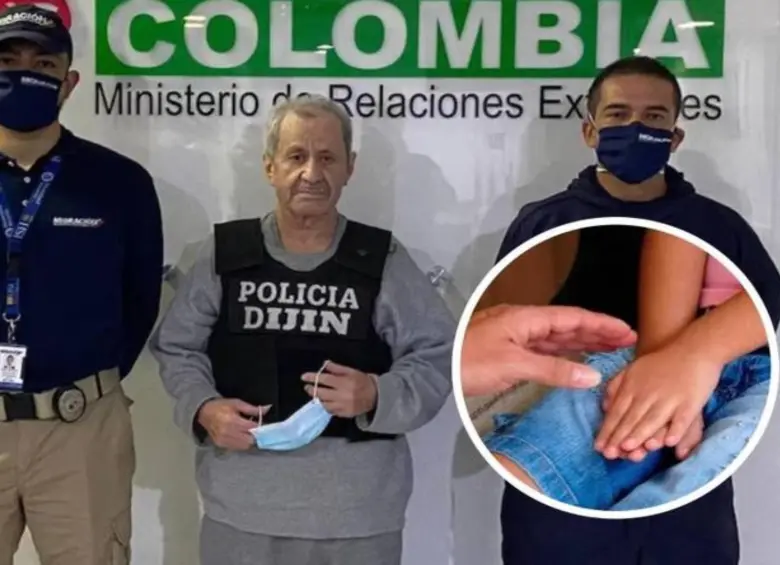 El exjefe paramilitar Hernán Giraldo tras su llegada al país en 2021 deportado de Estados Unidos. FOTO: Migración Colombia y Colprensa