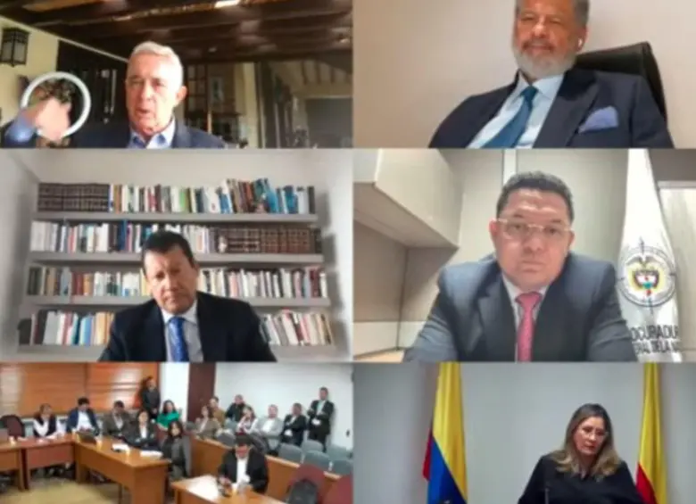 En la audiencia de lectura de sentencia realizada este viernes, 1 de agosto, el expresidente Álvaro Uribe tuvo espacio para su sustentación oral, donde aprovechó para criticar el proceso judicial y el fallo. Foto: Captura de video
