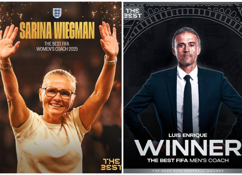 Sarina Wiegman y Luis Enrique recibieron el premio The Best a mejor entrenador del año. Foto: tomada de redes @Lionesses y @PSG_inside
