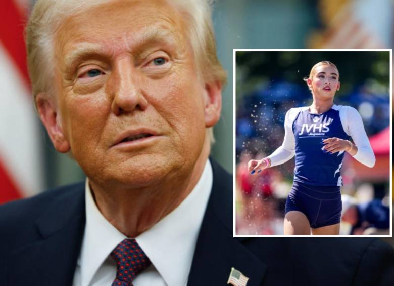 El presidente de Estados Unidos, Donald Trump, y AB Hernández, deportista oriunda de Jurupa Valley, compitiendo de forma oficial el pasado 30 de mayo de 2025 en Clovis, California. FOTO: GETTY