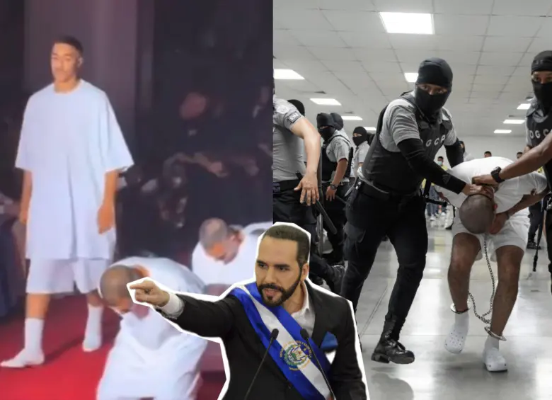 Nayib Bukele respondió al desfile celebrado en la Semana de la Moda en París donde modelos vistieron como presos de El Salvador. Fotos: Getty Images y captura de video