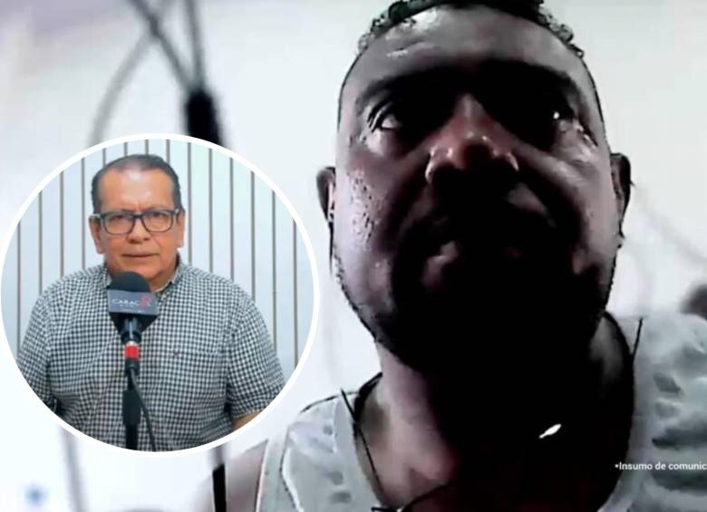Gustavo Chicangana Álvarez periodista (a la izquierda) / Campo Elías Castañeda Valencia, presunto integrante del Bloque Jorge Briceño Suárez de las disidencias de las Farc (a la derecha). Foto: captura de pantalla de emisión Guaviare Estéreo y Colprensa.