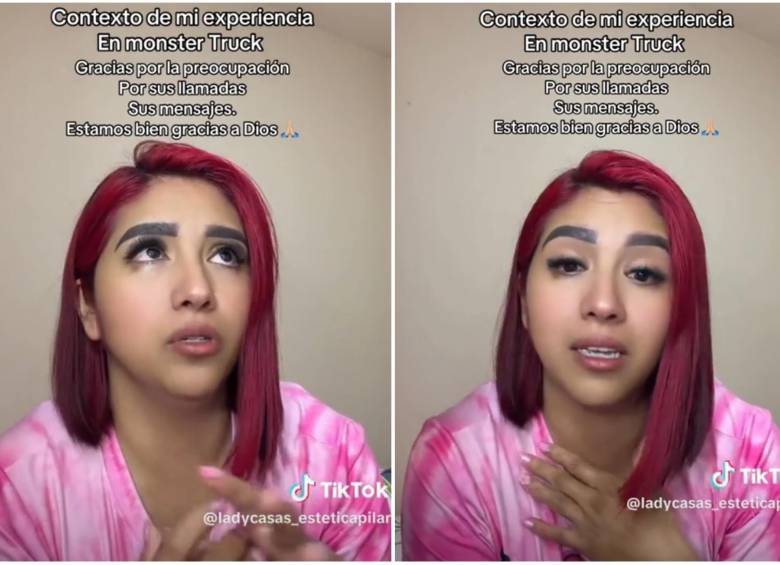 Lady contando su experiencia en redes sociales sobre el Monster Truck en Popayán. FOTO: Redes sociales @ladycasas_esteticapilar