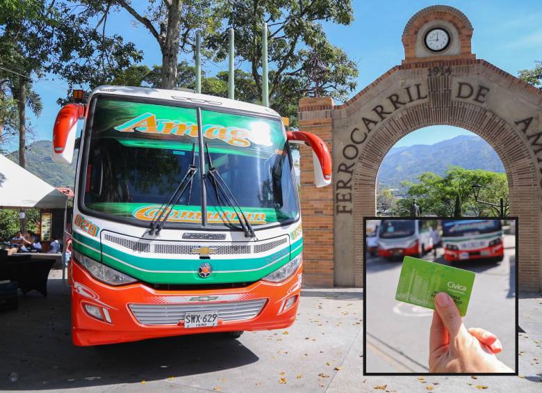 Imagen de referencia de una tarjeta cívica y un bus de la ruta Amagá–Medellín. FOTO: Cortesía