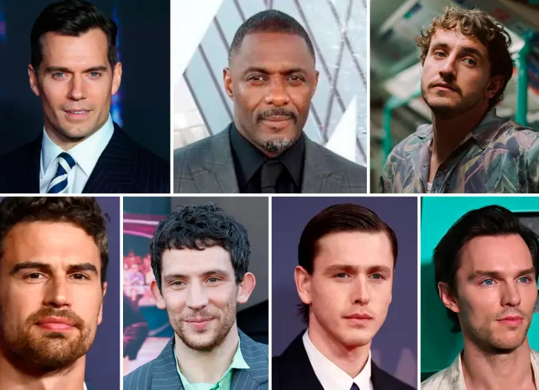 Arriba: Henry Cavill, Idris Elba y Paul Mescal. Abajo: Theo James, Josh O’Connor, Harris Dickinson y Nicolas Hoult. FOTOS Getty y AFP