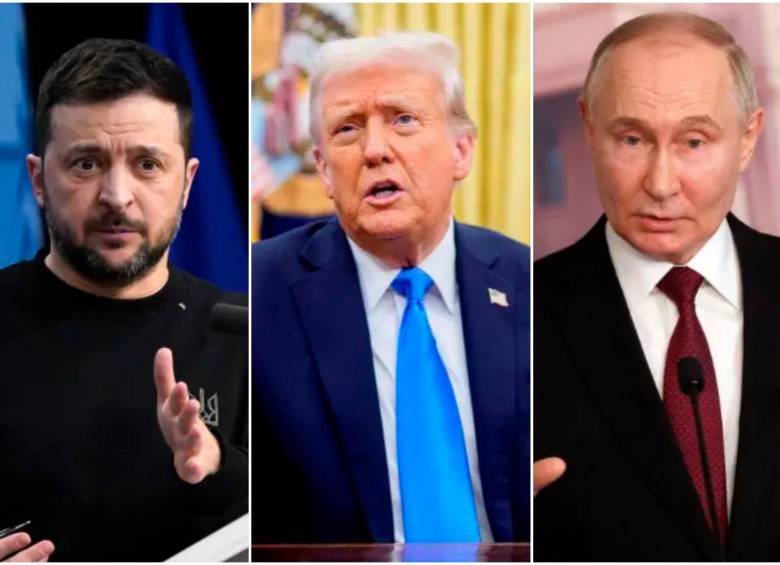 Los presidentes de Ucrania, Volodimir Zelenski; Estados Unidos, Donald Trump; y Rusia, Vladimir Putin. FOTOS: Getty y AFP