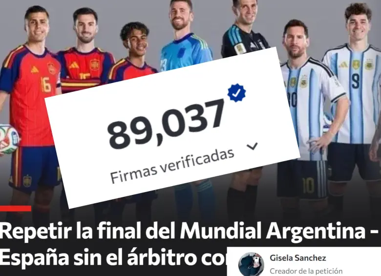 89.000 firmas y contando, la campaña creada en Change.org por una aficionada busca otra final contra España. Foto: captura de pantalla Change.org