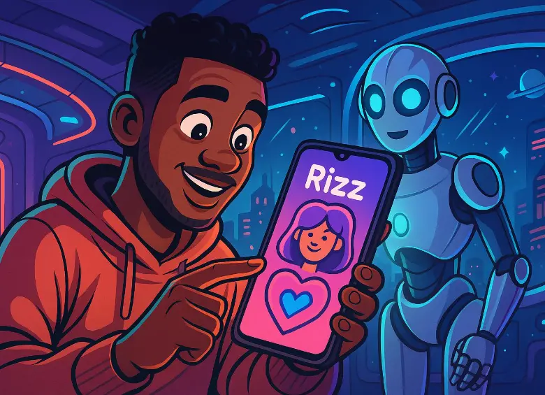 La app RIZZ usa IA para ayudar a redactar mensajes románticos, evitar silencios incómodos y fortalecer vínculos amorosos. FOTO EL COLOMBIANO-creada con IA