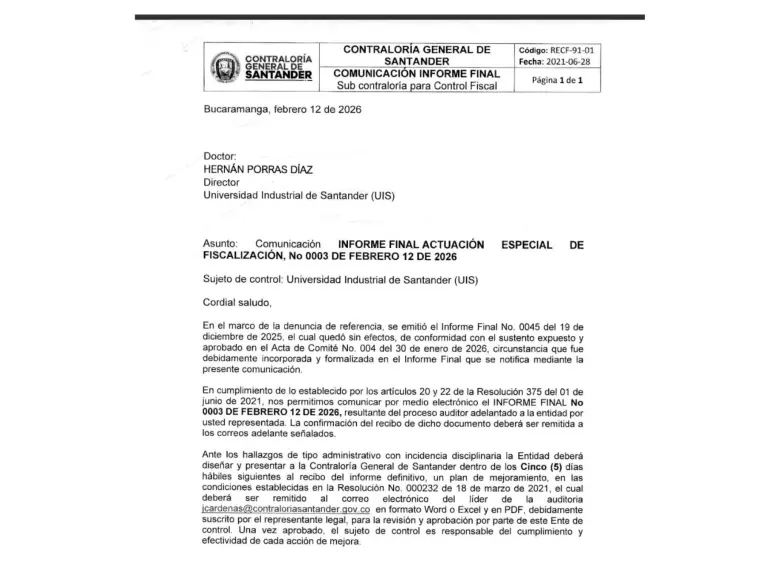 Alerta de la Contraloría. 