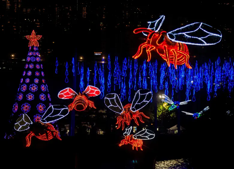 Los alumbrados de este año rinden homenaje a los 350 años de Medellín y su riqueza, como su biodiversidad. FOTO: Camilo Suárez