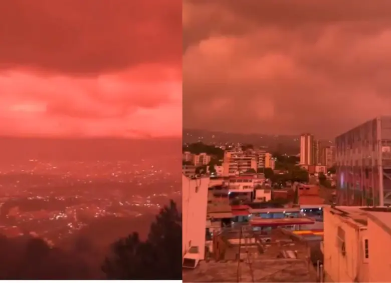 El cielo de Caracas se tornó rojizo durante el atardecer del 30 de junio, un fenómeno natural que generó especulación en redes sociales en medio de la emergencia por los terremotos en Venezuela. FOTO: Alerta Mundial, válvula política vía X.