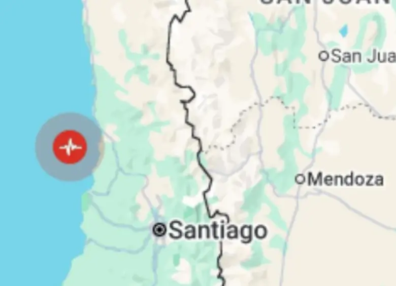 Un temblor de magnitud 5,5 se registró este lunes 6 de julio de 2026 en la costa de Chile. FOTO: Captura de imagen - Google