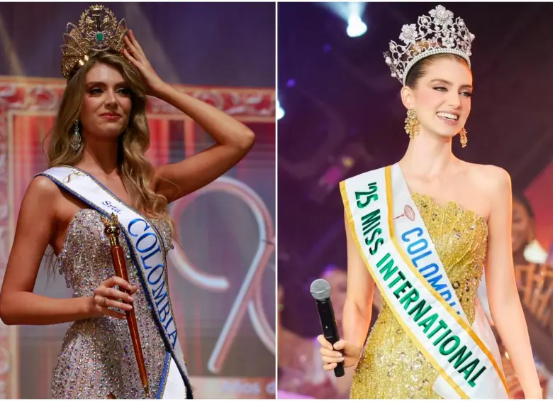 La antioqueña Catalina Duque Abréu con sus dos títulos de Señorita Colombia 2024 y Miss Internacional 2025. FOTO: Colprensa y tomada de Instagram @the_pageant_prince
