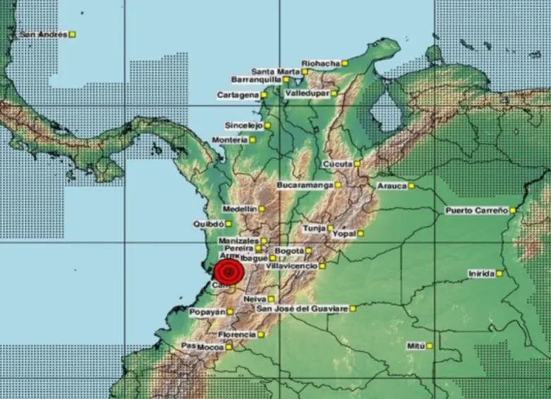 El Servicio Geológico Colombiano reportó un sismo con epicentro en el occidente colombiano. Foto: Captura SGC