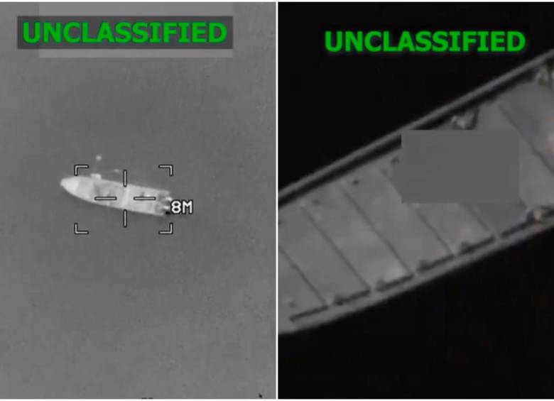 Imágenes de dos de las tres embarcaciones atacadas por Estados Unidos este lunes 16 de febrero. FOTOS: Capturas de video @Southcom 