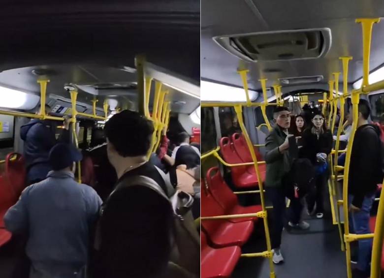 Pasajeros de TransMilenio presenciaron el momento en que una mujer fue atacada con un machete dentro de un articulado en Bogotá. FOTO: CAPTURA DE VIDEO.