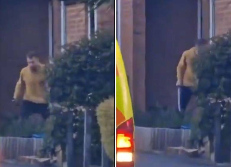 El sujeto fue visto caminando erráticamente frente a las casas con una espada en la mano. FOTO: CAPTURA DE VIDEO
