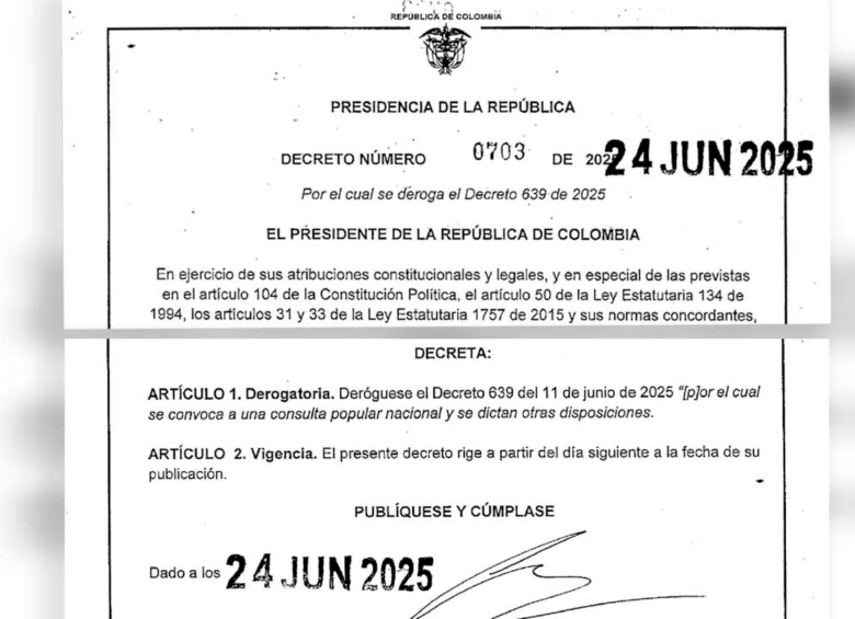 El decreto fue firmado por Petro este martes 24 de junio. FOTO: PRESIDENCIA
