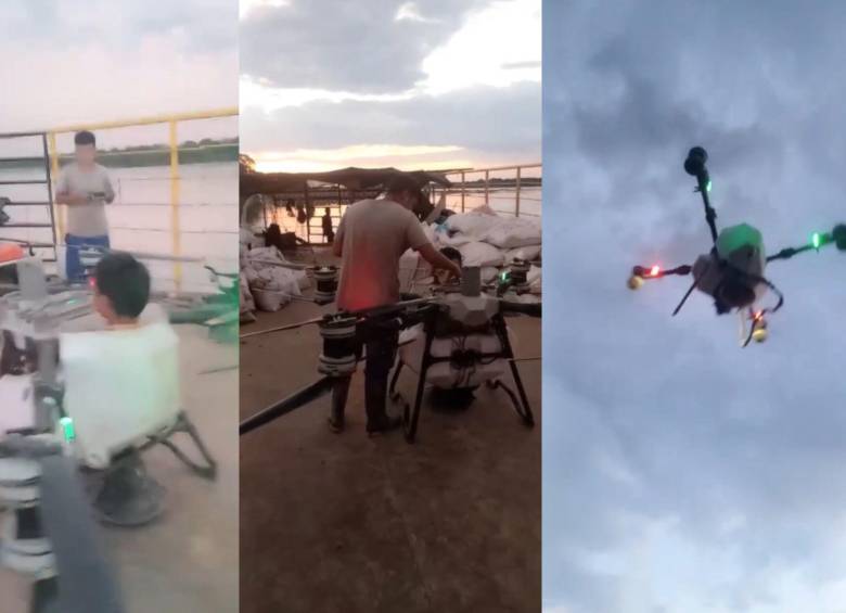 Un joven dentro de un compartimiento de un dron alcanzó a estar en el aire por más de un minuto. Foto: Captura de video @ColombiaOscura