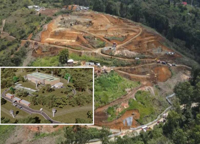 Adelante, render de como quedará la cárcel de sindicados. Atrás, el lote donde se erige el presidio. FOTOS: Cortesía.