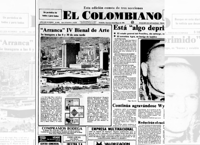 Así registraba EL COLOMBIANO en mayo de 1981, la que sería la última Bienal de Arte que se hizo en la ciudad. FOTO Archivo