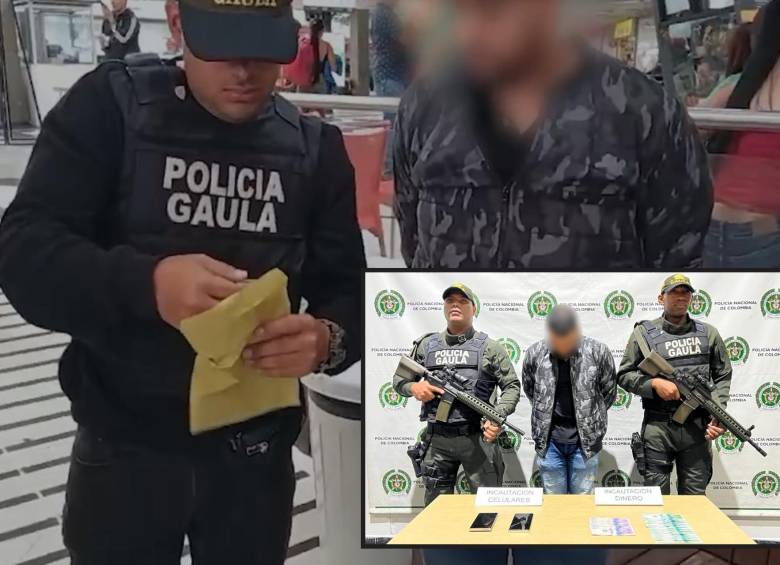 El hombre durante su captura en la Terminal del Norte de Medellín. FOTO: Cortesía