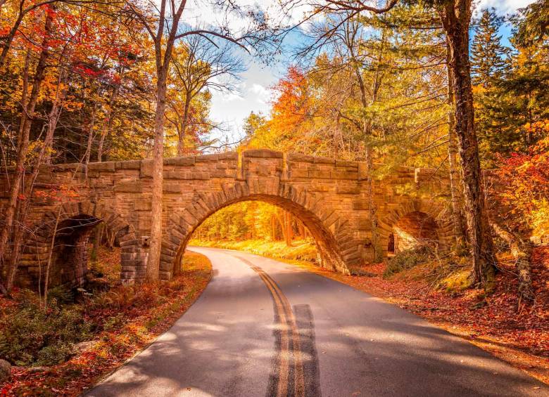 Los colores del otoño pintan el paisaje de los pueblos de la región de Nueva Inglaterra, en el nordeste de los Estados Unidos. En la fotografía, el puente Stanley Brook en el parque nacional Acadia, en Maine. Foto: Shutterstock 