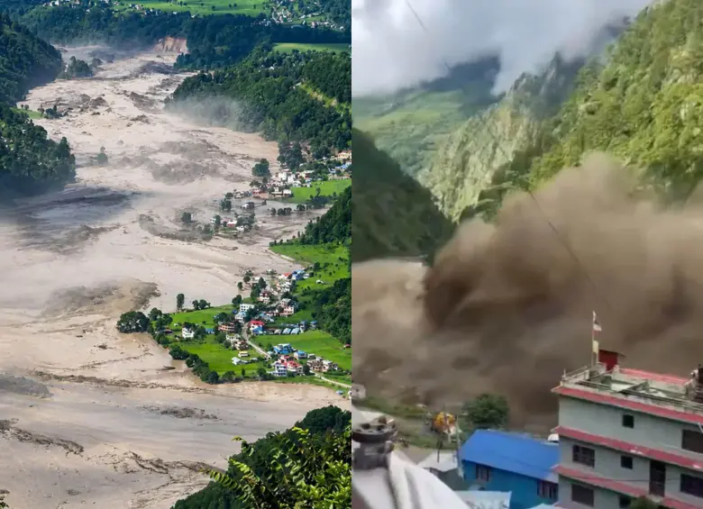 Una avalancha de hielo, lodo y rocas provocó una devastadora riada en el norte de Nepal, en la frontera con el Tíbet, dejando cientos de muertos y más de 1.400 desaparecidos. Foto: Nepal Police