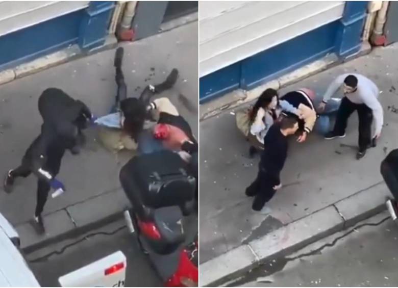 Secuencia de como los encapuchados pelearon y forcejearon contra la mujer y su pareja para intentar llevársela en esa furgoneta de color blanco. FOTO: CAPTURA VIDEO REDES SOCIALES