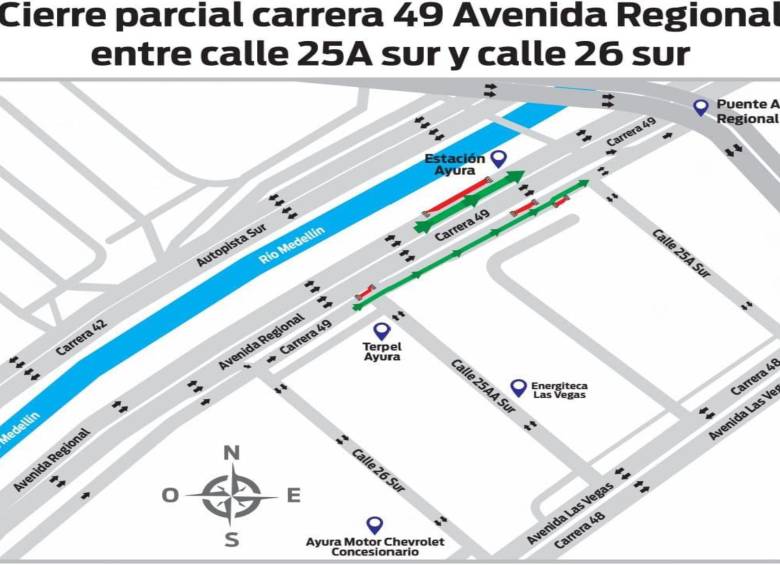 Los puntos rojos del mapa señalizan los pasos bloqueados, mientra las flechas verdes señalan el flujo vial habilitado. FOTO: Cortesía