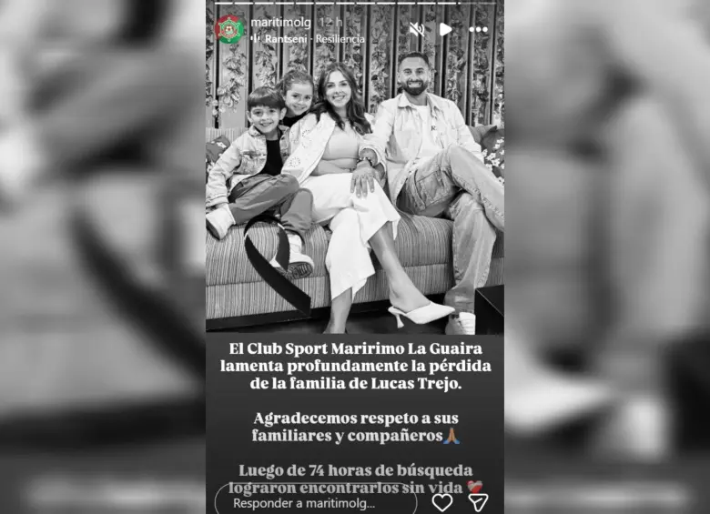 El Club Sport Marítimo confirmó la tragedia. Foto: captura historia de @maritimolg