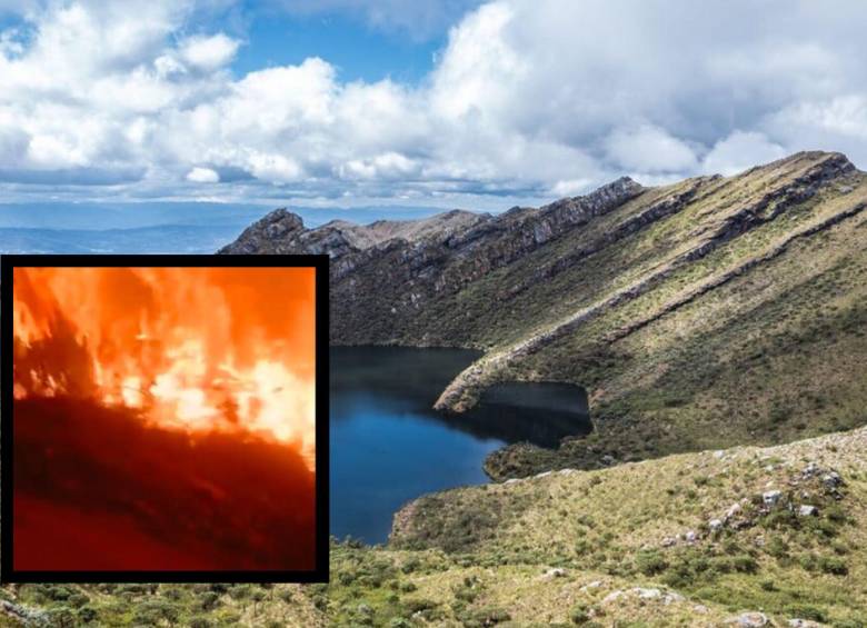 Autoridades tratan de controlar incendio en Chingaza, lugar que tiene uno de los principales embalses que surte de agua a Bogotá. Fotos: Colprensa y captura de video redes sociales