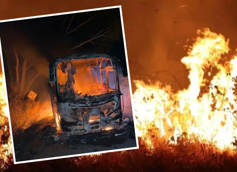 La incineración del vehículo ocurrió mientras el Tolima enfrenta una emergencia por los incendios forestales. Foto: red social @AdrianaMatizTol / Colprensa