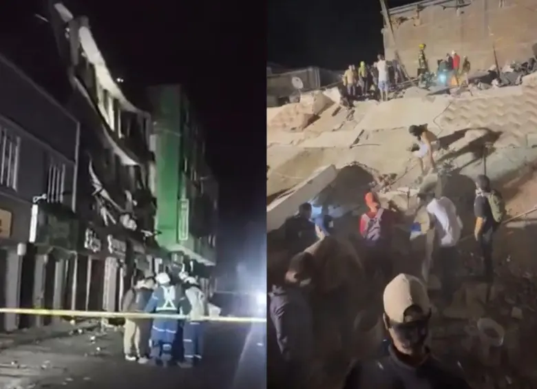 En la noche, ciudadanos se reunieron en un punto con grúas y en cadena para remover escombros y en otro lado habían rescatistas escuchando voces para identificar sobrevivientes. Fotos: Capturas video Blu Radio y redes sociales