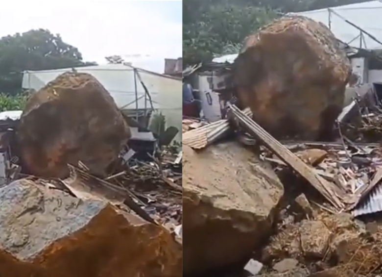 Roca cayó sobre una vivienda en El Pesebre, comuna 13 de Medellín. FOTO: CAPTURA DE VIDEO