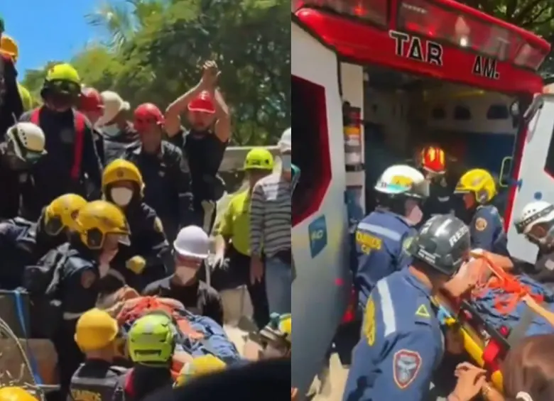 Durante horas estuvo personal de rescate tratando de sacar a la joven de los escombros. FOTO: Bomberos de Bogotá