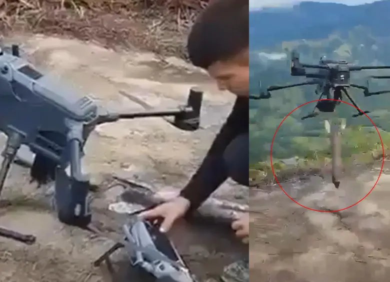 Menor de edad manipula un dron tipo DJI Matrice 400 en una zona rural del Cauca. Foto: captura de video