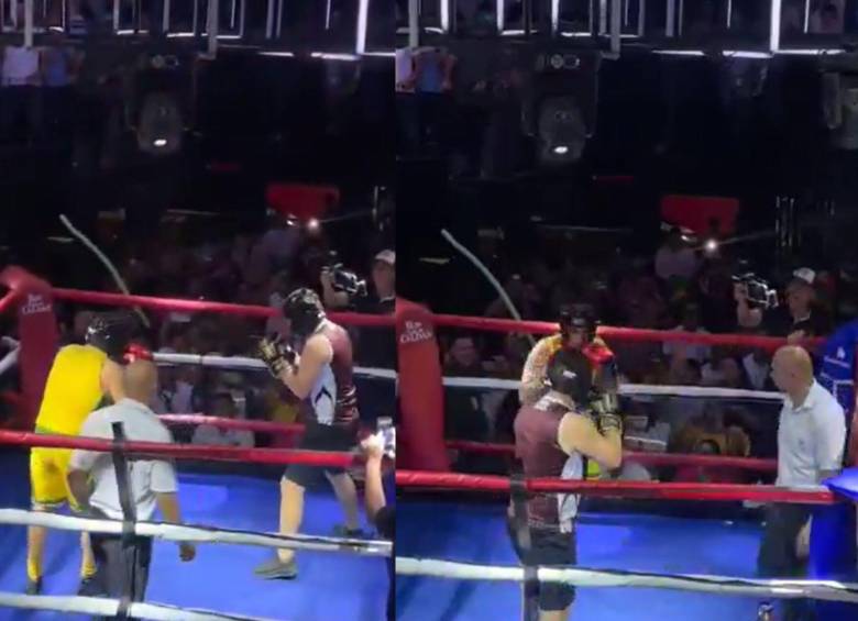 El gobernador de Caquetá (amarillo) y el alcalde de Florencia (vino tinto) se citaron en un ring de boxeo como si fuera una velada de influencers. Fotos: Captura video X @LilCaquetensis