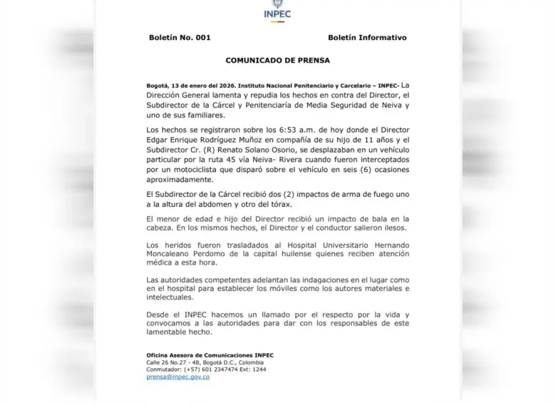 El Inpec rechazó los hechos a través de un comunicado. Foto: Inpec